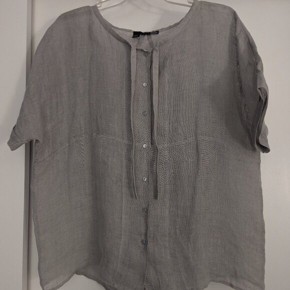 Gray Linen Eileen Fisher Blouse - Picture 1 of 7